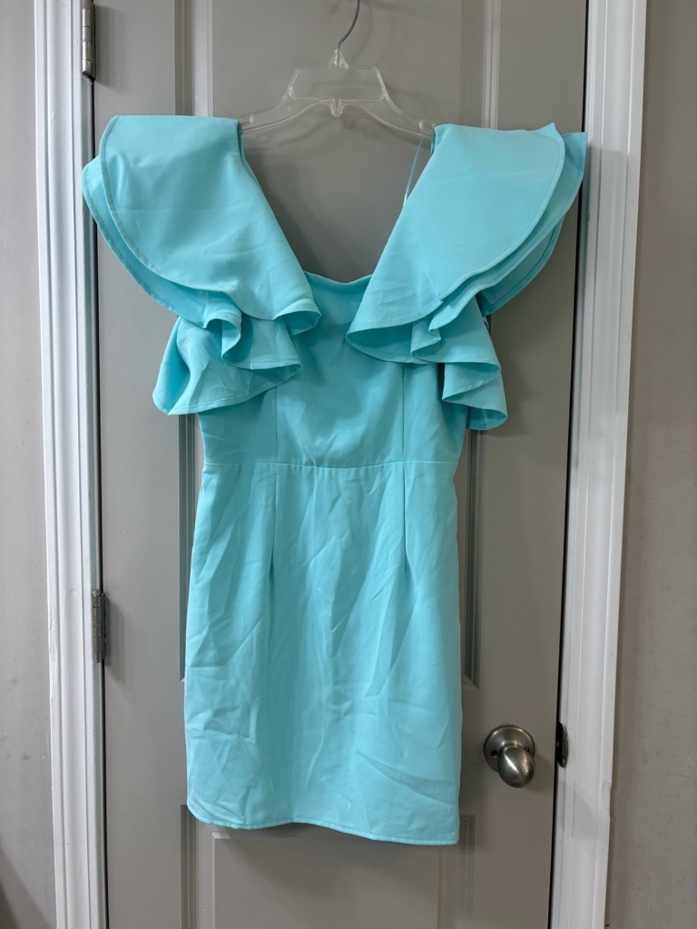 TCEC Aqua Ruffle-Shoulder Mini Dress - Picture 3 of 4